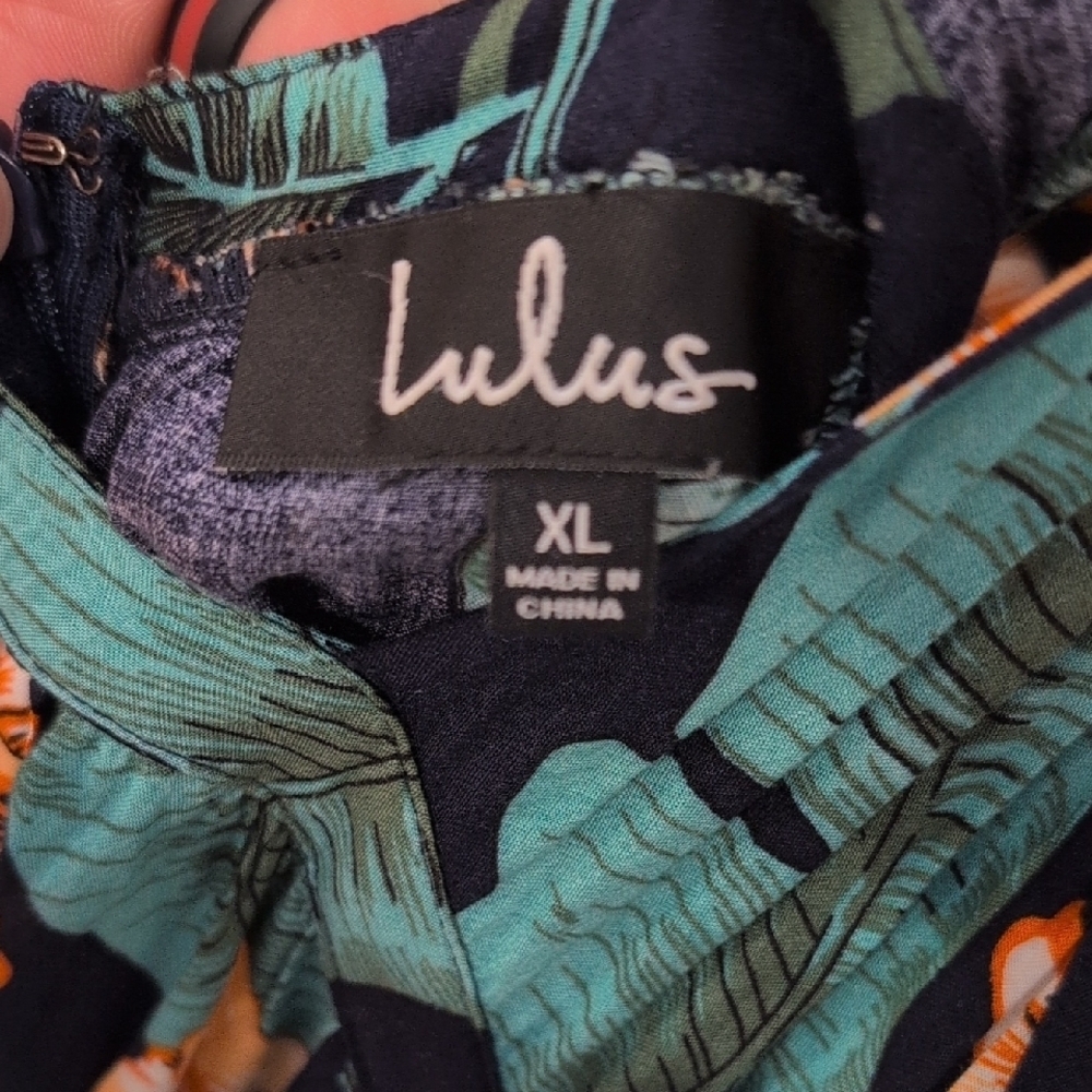 Lulu's Black Maxi Dress with Teal Leaves & Orange Floral Print - Picture 2 of 4